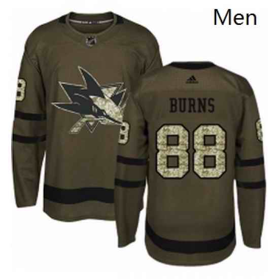 Mens Adidas San Jose Sharks 88 Brent Burns Authentic Green Salute to Service NHL Jersey
